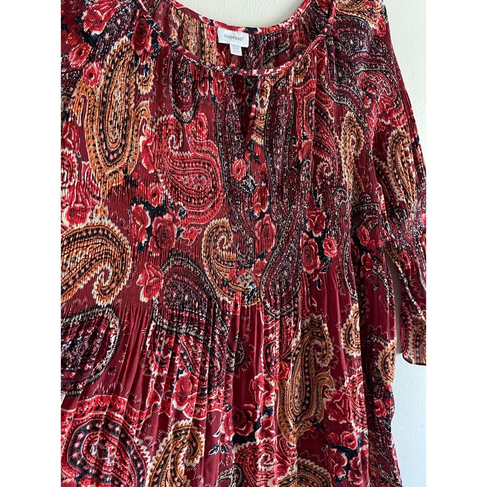 Avenue Red Colorful Boho Top Plus Size 22 24 Pleated Paisley Bell Sleeves - Picture 6 of 10